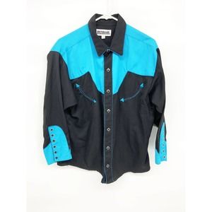 Drysdales Cowboy Collared Snap Front Shirt Blue Black Color Size L